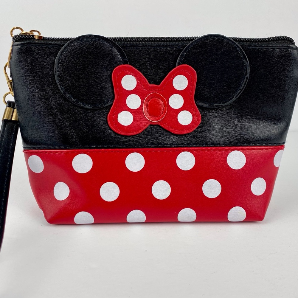 Disney Minnie Mouse Dots Bow Makeup Travel Cosmetic Bag 8 x 5 inch Lined